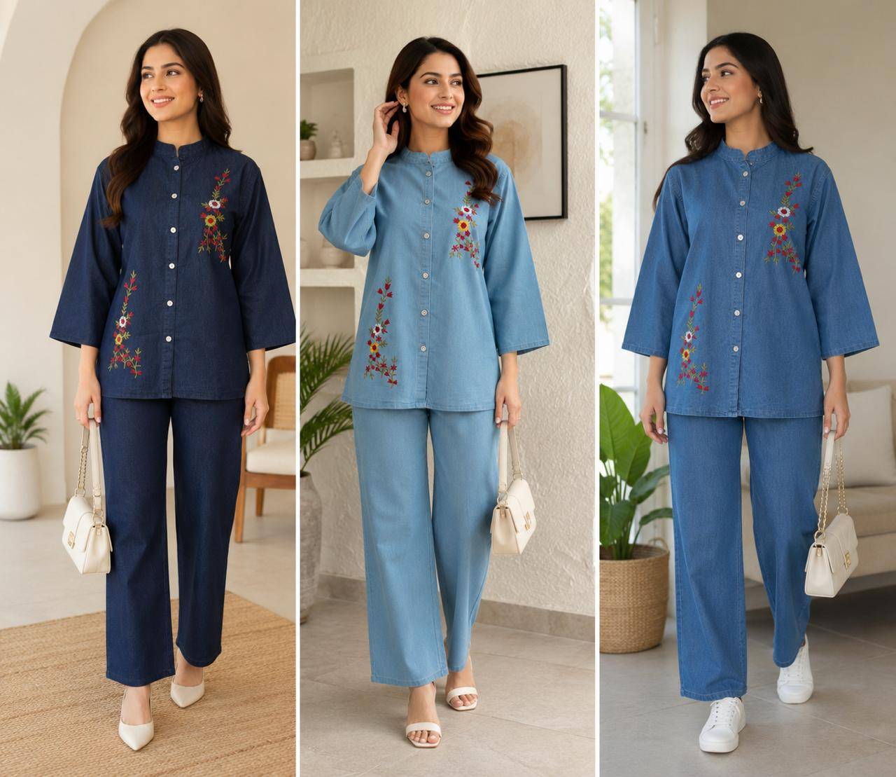 TEXTILELOOK PREMIUM DENIM CORD SETS Indian casual Viscose co-ord sets At Wholesale Price